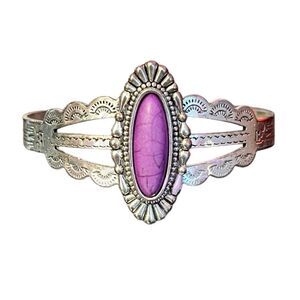 Native Style Purple Stone Silver Tone Bangle